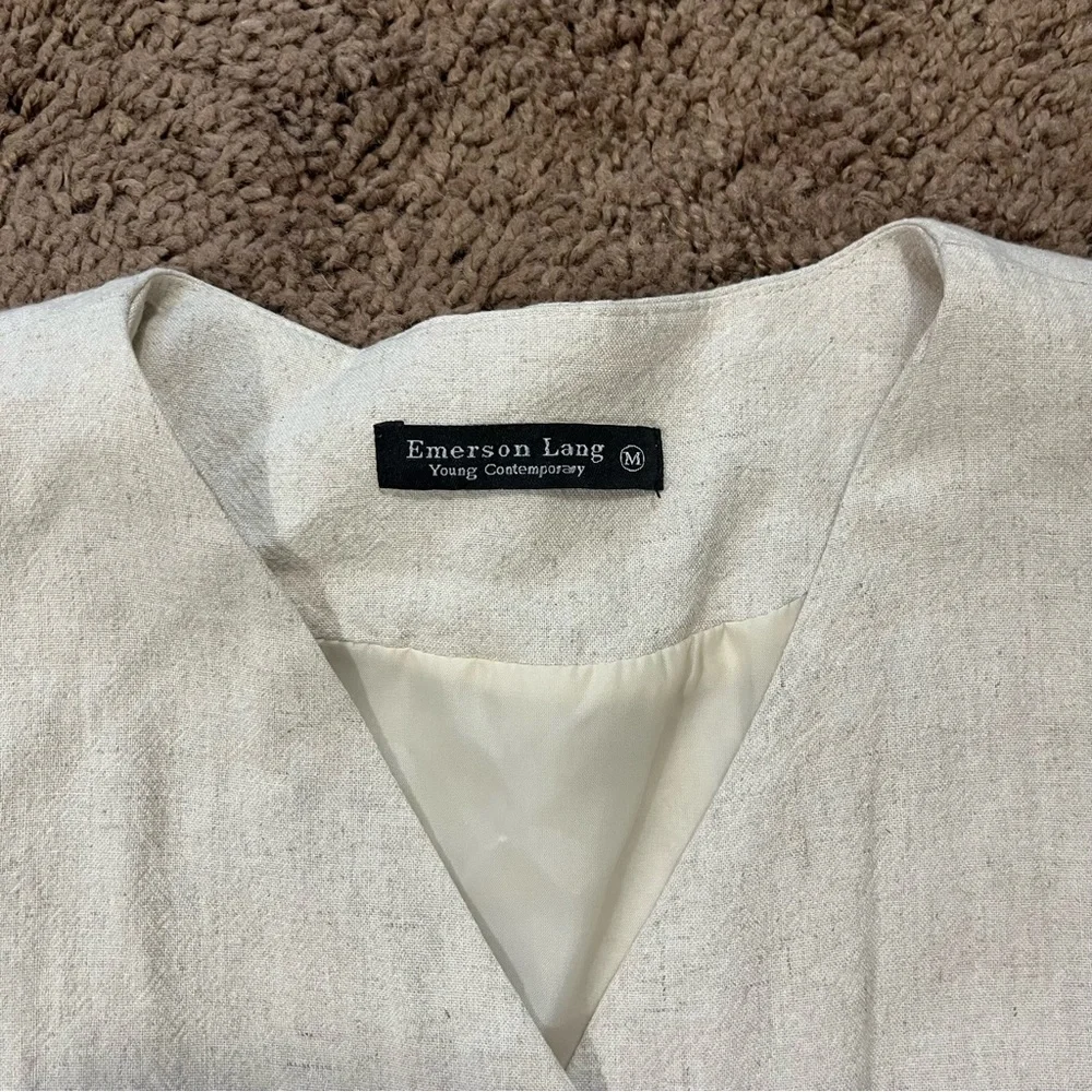 Emerson Lang Vest Button Up Natural Linen Look Boho Renaissance Faire Peasant - Picture 2 of 6